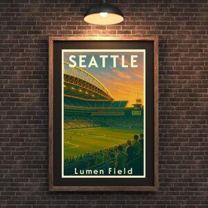 Seattle Sounders FC Poster Lumen Field Poster  Vintage Football Stadium Wall Art